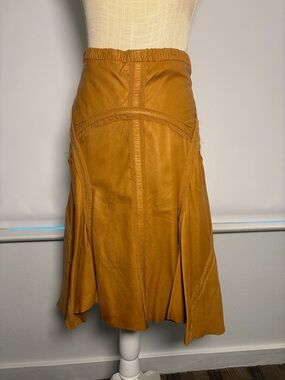 Roberto Cavalli Mustard Leather Midi Skirt NWT A-Line retail $1700 retail